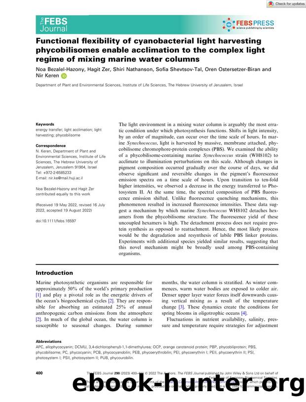 Functional flexibility of cyanobacterial light harvesting phycobilisomes enable acclimation to the complex light regime of mixing marine water columns by Unknown