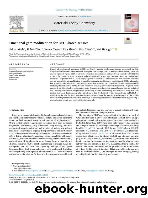 Functional gate modification for OECT-based sensors by Saima Aftab & Jinhao Zhou & Yuhua Cheng & Dan Zhao & Hao Chen & Wei Huang