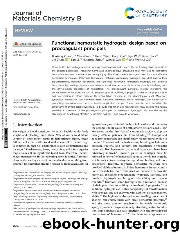 Functional hemostatic hydrogels: design based on procoagulant principles by unknow