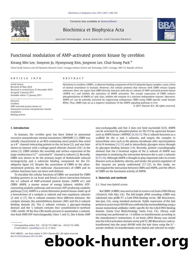 Functional modulation of AMP-activated protein kinase by cereblon by Kwang Min Lee & Sooyeon Jo & Hyunyoung Kim & Jongwon Lee & Chul-Seung Park