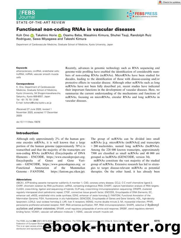 Functional nonâcoding RNAs in vascular diseases by Unknown