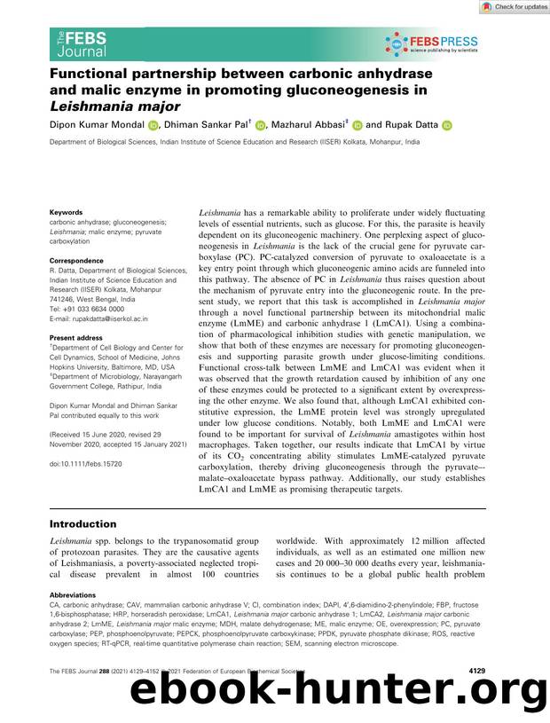 Functional partnership between carbonic anhydrase and malic enzyme in promoting gluconeogenesis in Leishmania major by Unknown
