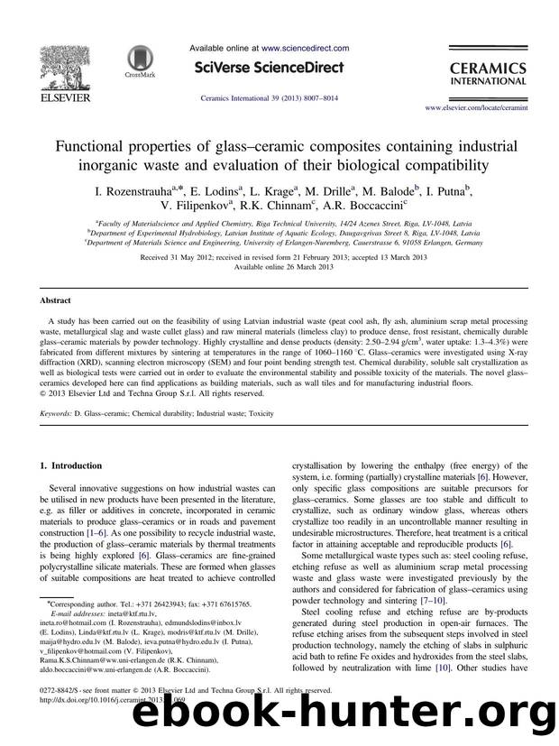 Functional properties of glassâceramic composites containing industrial inorganic waste and evaluation of their biological compatibility by unknow
