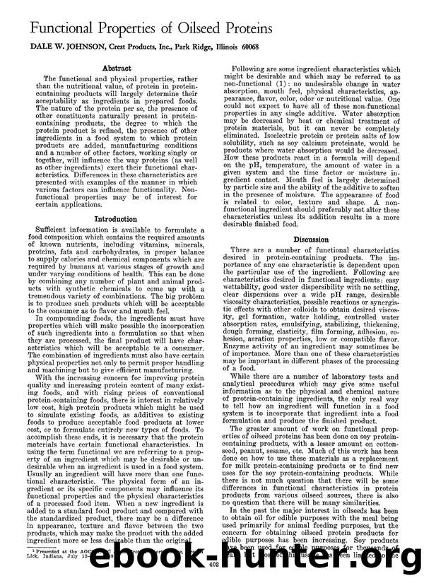 Functional properties of oilseed proteins by Unknown