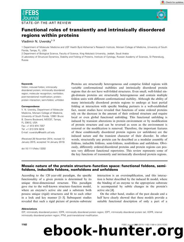 Functional roles of transiently and intrinsically disordered regions within proteins by Unknown