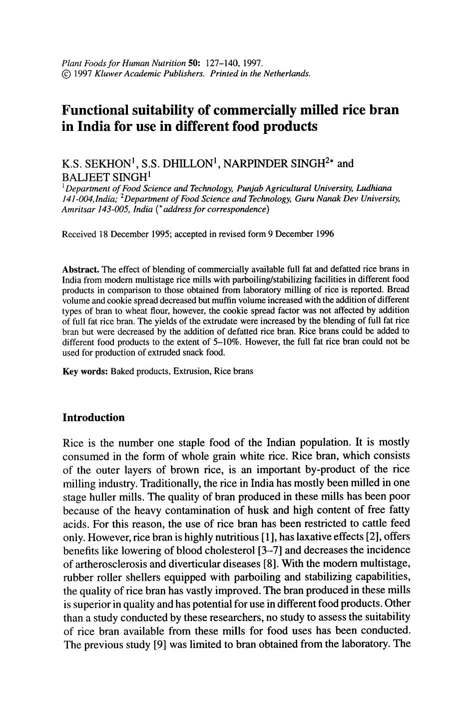 Functional suitability of commercially milled rice bran in India for use in different food products by Unknown