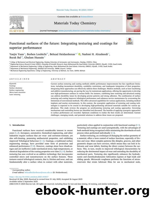 Functional surfaces of the future: Integrating texturing and coatings for superior performance by unknow