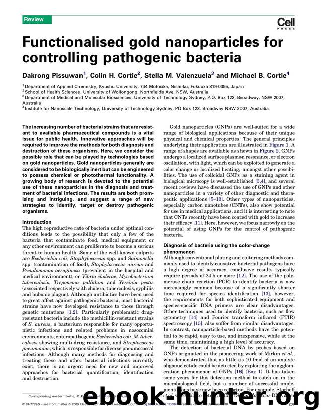 Functionalised gold nanoparticles for controlling pathogenic bacteria by Dakrong Pissuwan; Colin H. Cortie; Stella M. Valenzuela; Michael B. Cortie