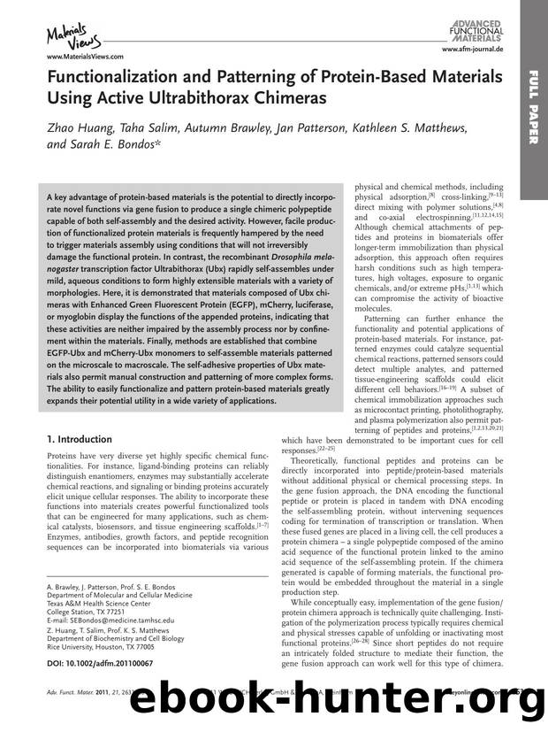 Functionalization and Patterning of ProteinBased Materials Using Active Ultrabithorax Chimeras by wcu