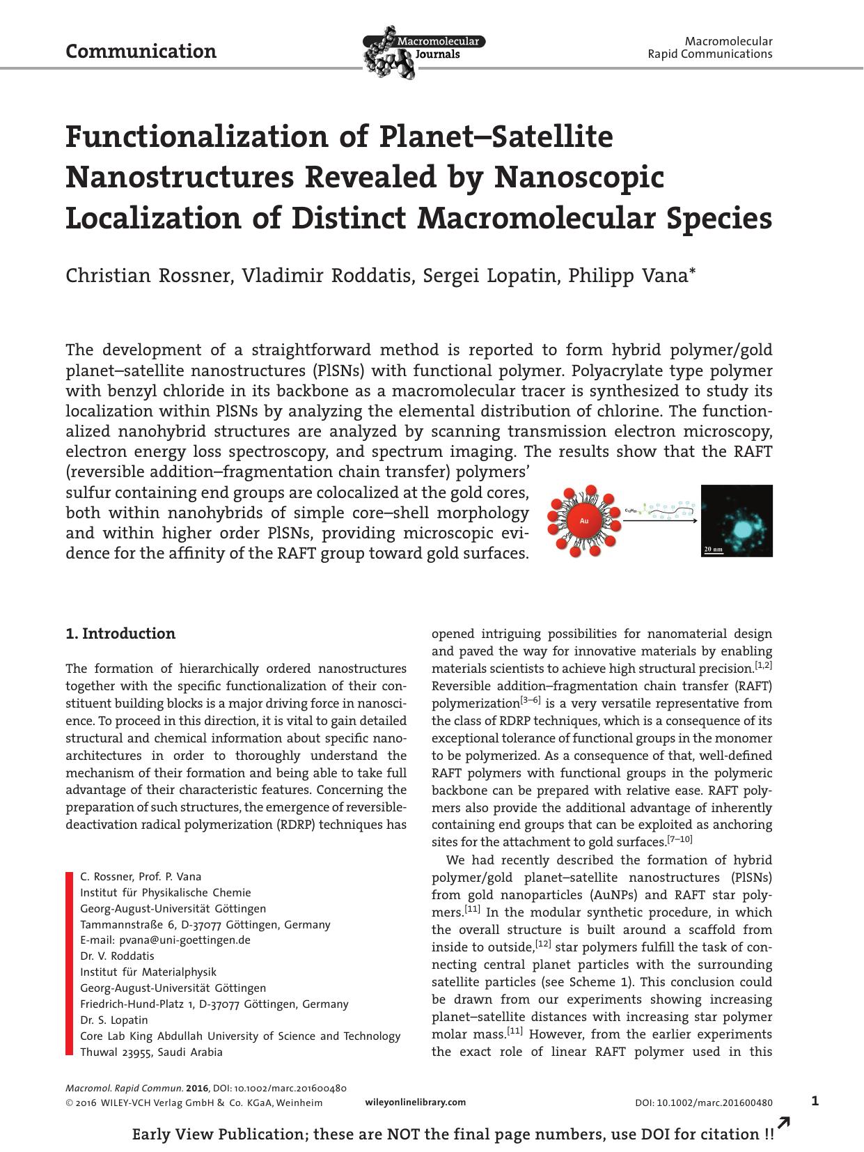 Functionalization of Planet–Satellite Nanostructures Revealed by Nanoscopic Localization of Distinct Macromolecular Species by Unknown