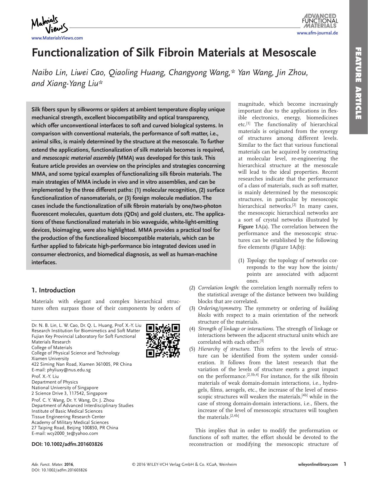 Functionalization of Silk Fibroin Materials at Mesoscale by Unknown