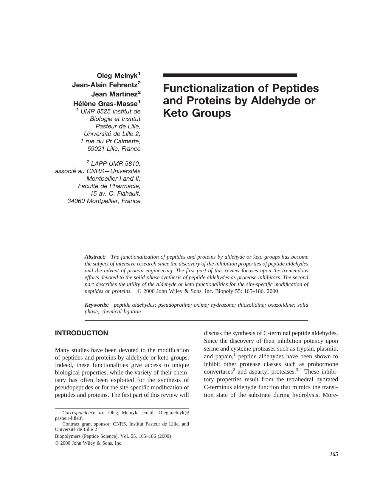 Functionalization of peptides and proteins by aldehyde or keto groups by Unknown