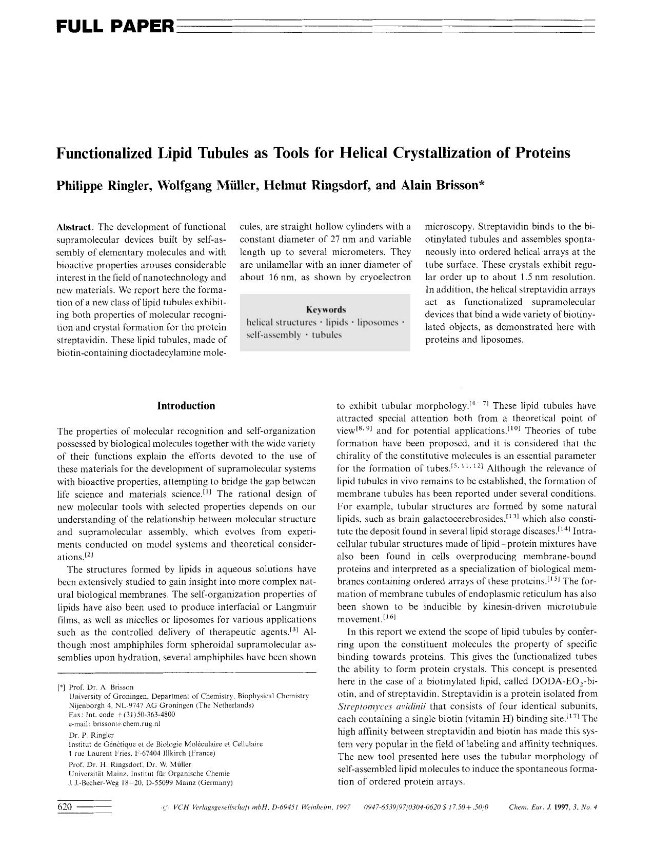 Functionalized Lipid Tubules as Tools for Helical Crystallization of Proteins by Unknown