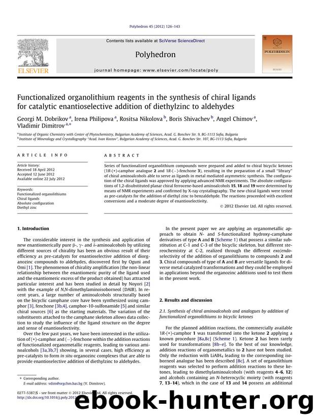Functionalized organolithium reagents in the synthesis of chiral ligands for catalytic enantioselective addition of diethylzinc to aldehydes by unknow