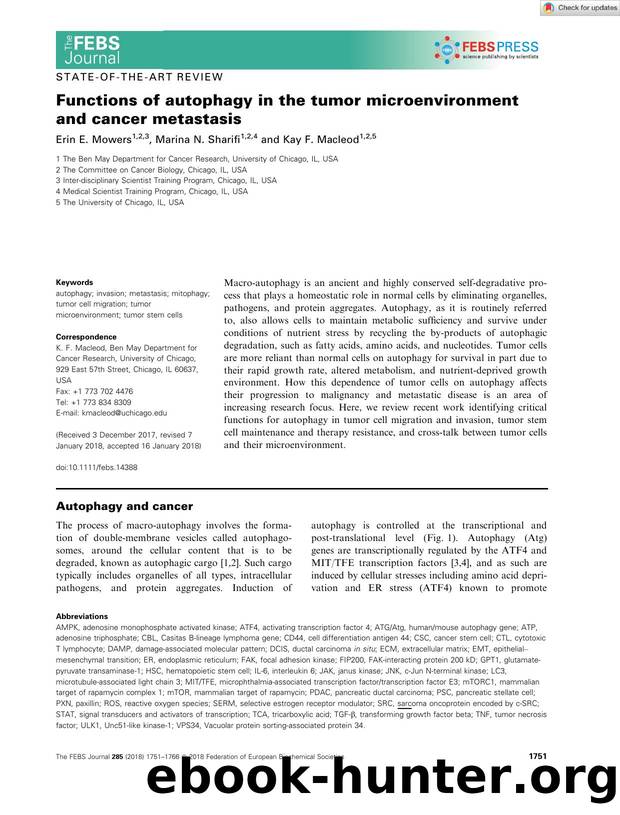 Functions of autophagy in the tumor microenvironment and cancer metastasis by Unknown