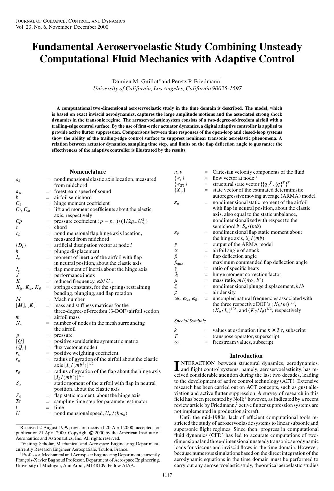 Fundamental Aeroservoelastic Study Combining Unsteady Computational Fluid Mechanics with Adaptive Control by Unknown