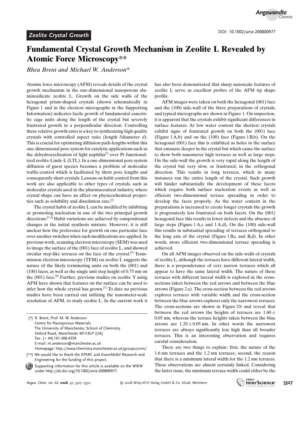 Fundamental Crystal Growth Mechanism in Zeolite L Revealed by Atomic Force Microscopy by Unknown