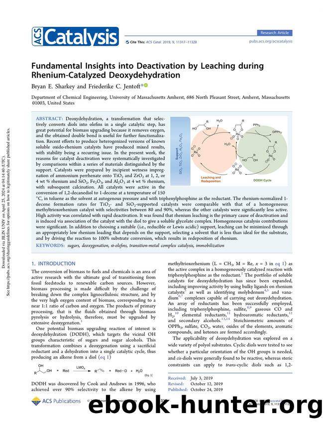 Fundamental Insights into Deactivation by Leaching during Rhenium-Catalyzed Deoxydehydration by Bryan E. Sharkey & Friederike C. Jentoft