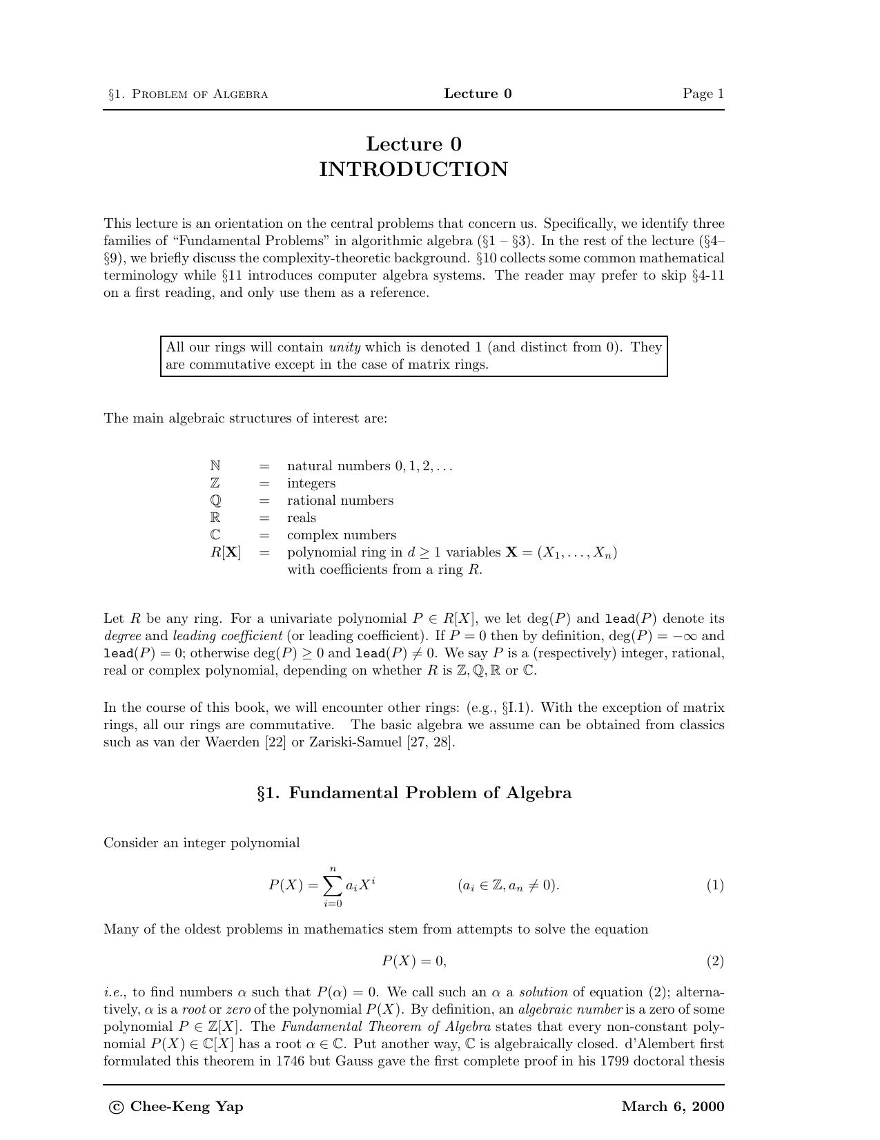 Fundamental Problems in Algorithmic Algebra by Chee-Keng Yap
