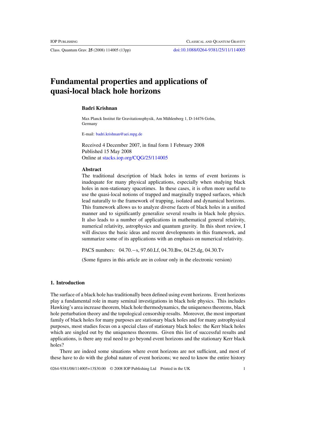 Fundamental properties and applications of quasi-local black hole horizons by B Krishnan