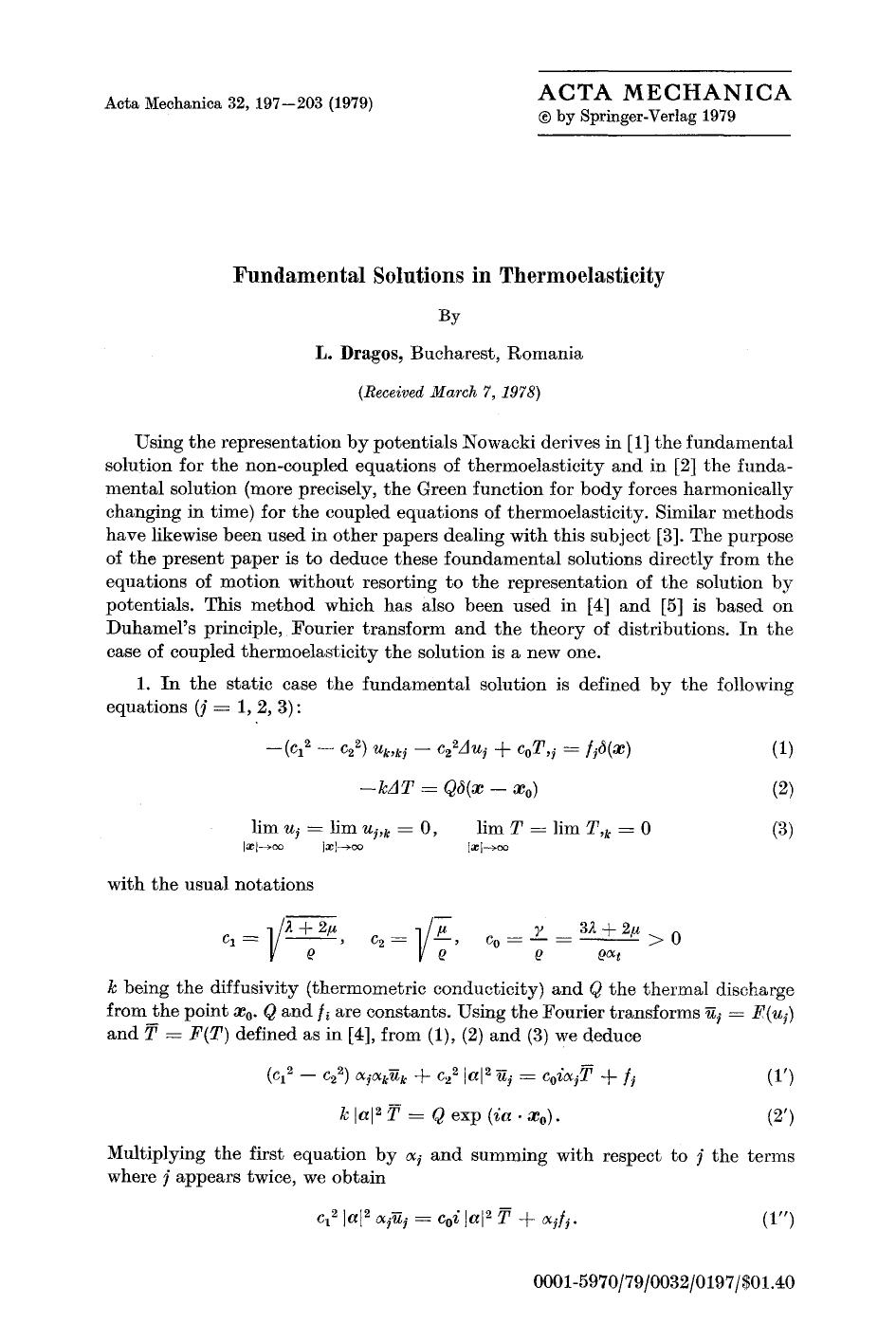 Fundamental solutions in thermoelasticity by Unknown