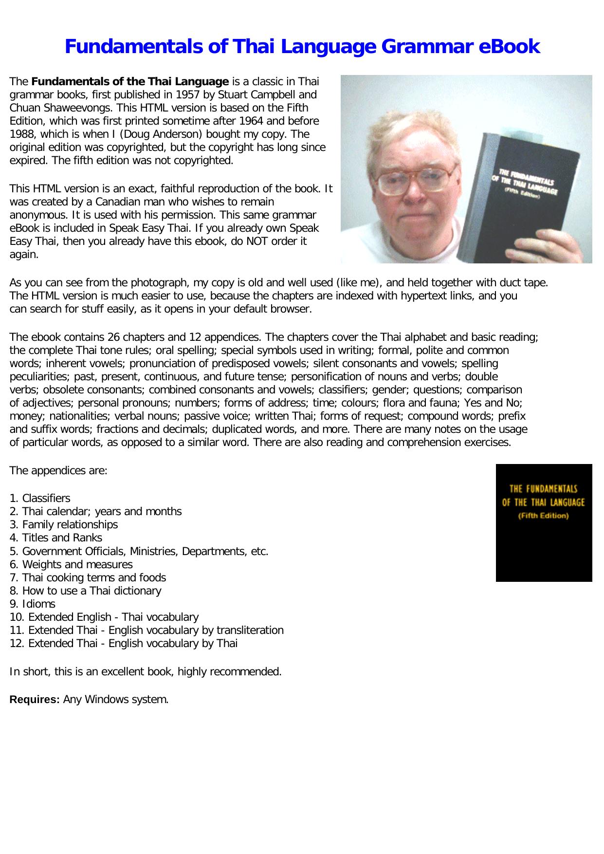 Fundamentals Of Thai Grammar. by Best of Kuszter's Collection