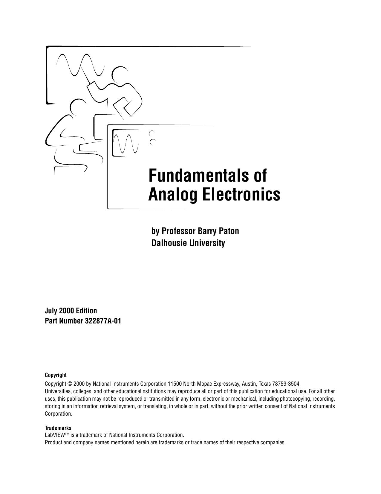 Fundamentals of Analog Electronics by Barry Paton