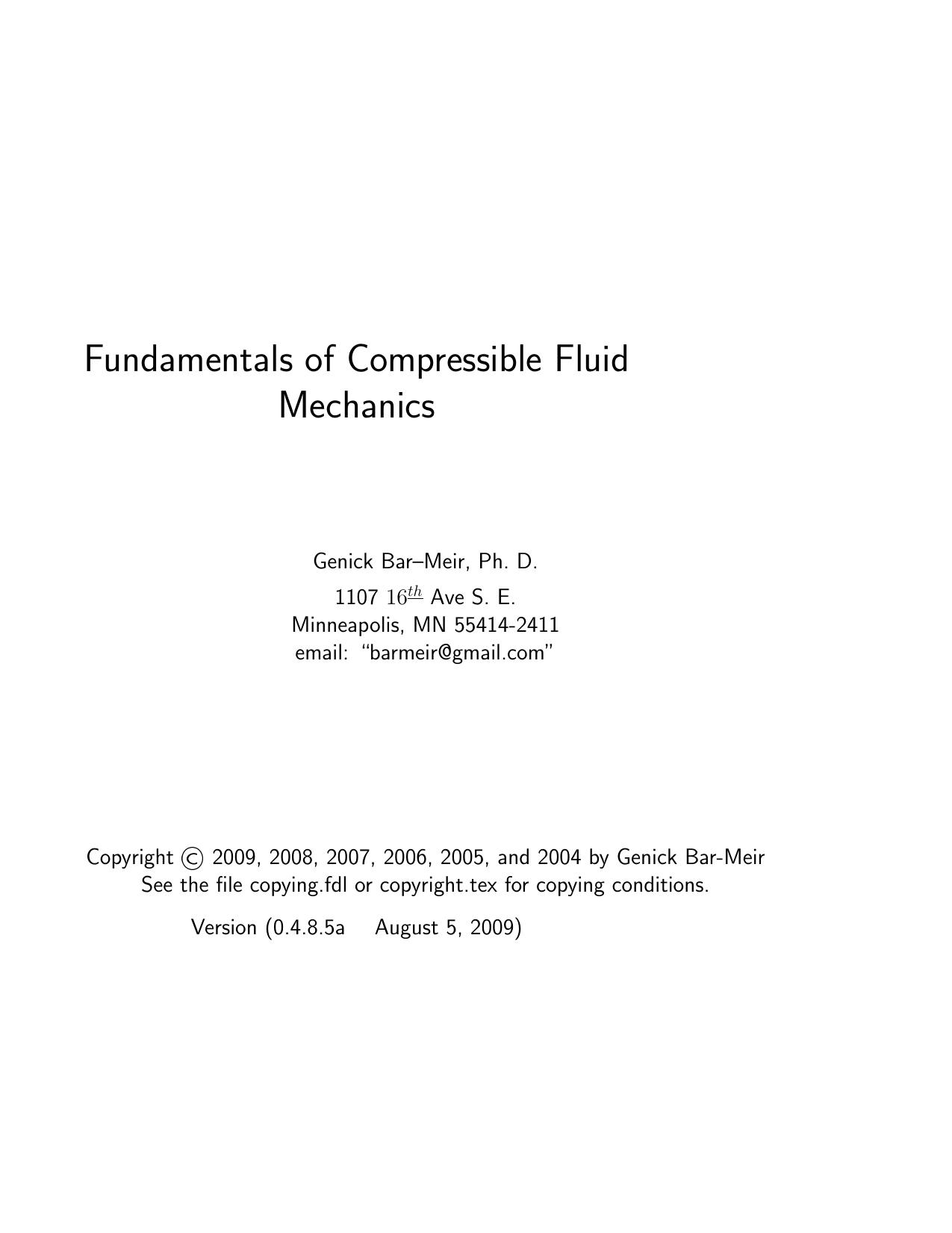 Fundamentals of Compressible Fluid Mechanics by Genick Bar–Meir