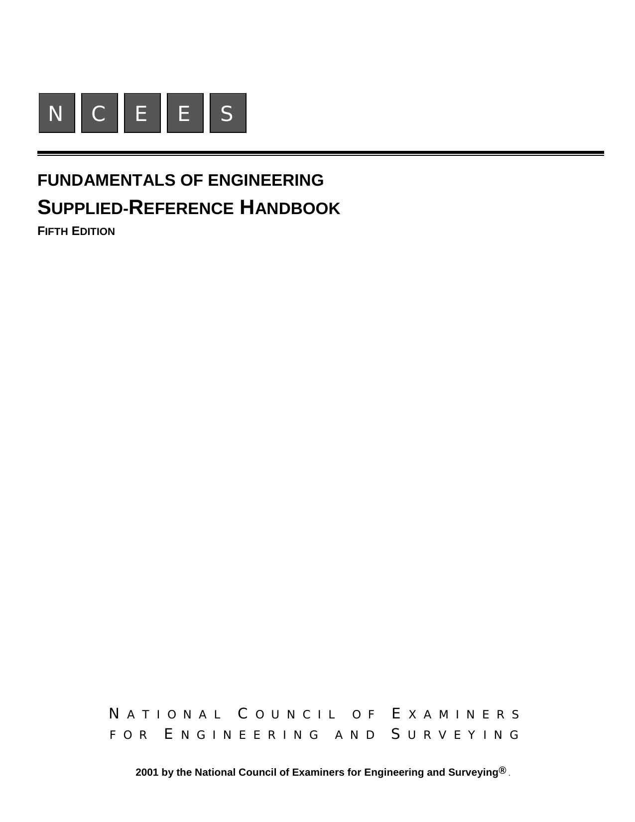 Fundamentals of Engineering FE Supplied-Reference Handbook by National Council of Examiners for Engineering and Surveying (NCEES)