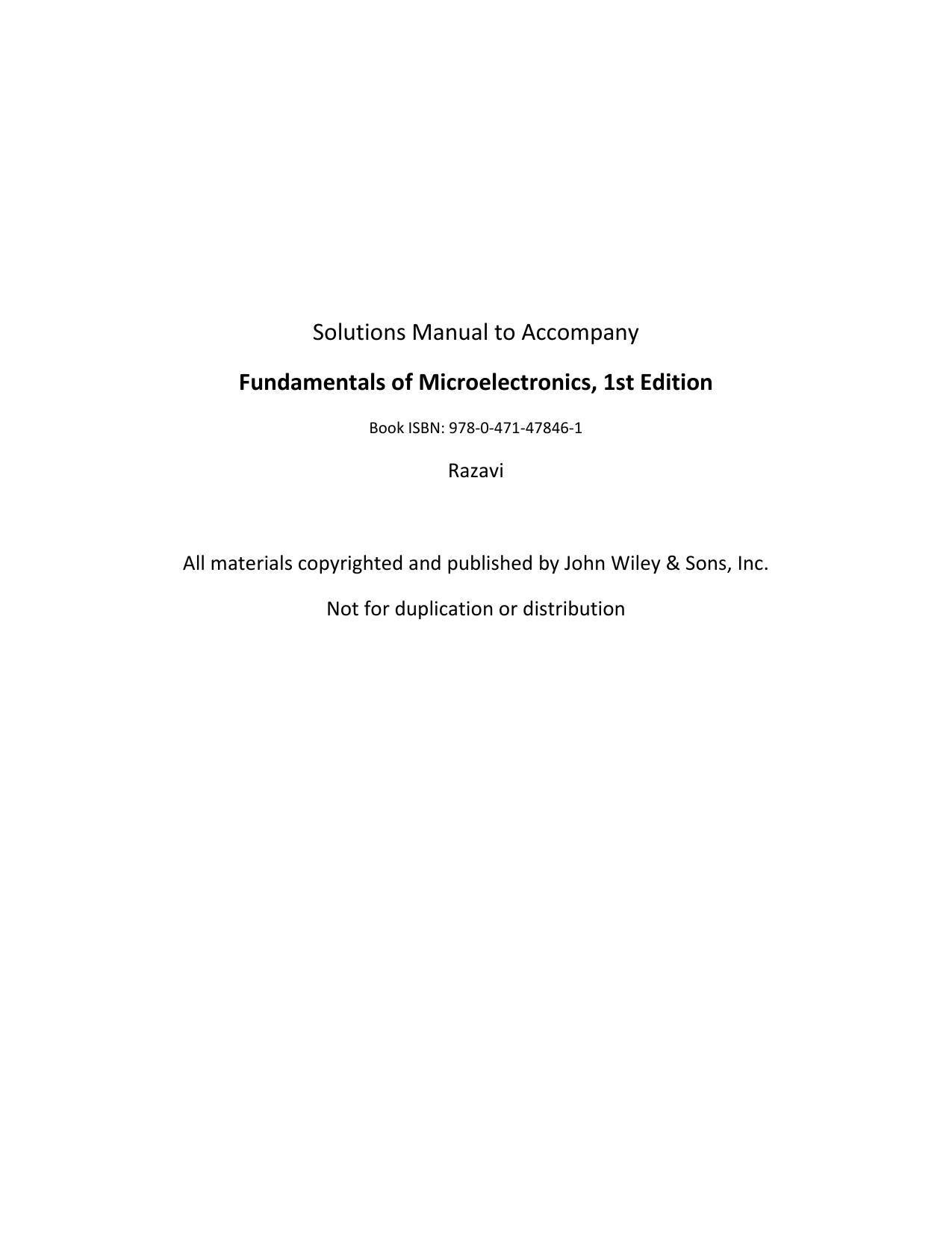 Fundamentals of Microelectronics Solutions Manual by Behzad Razavi