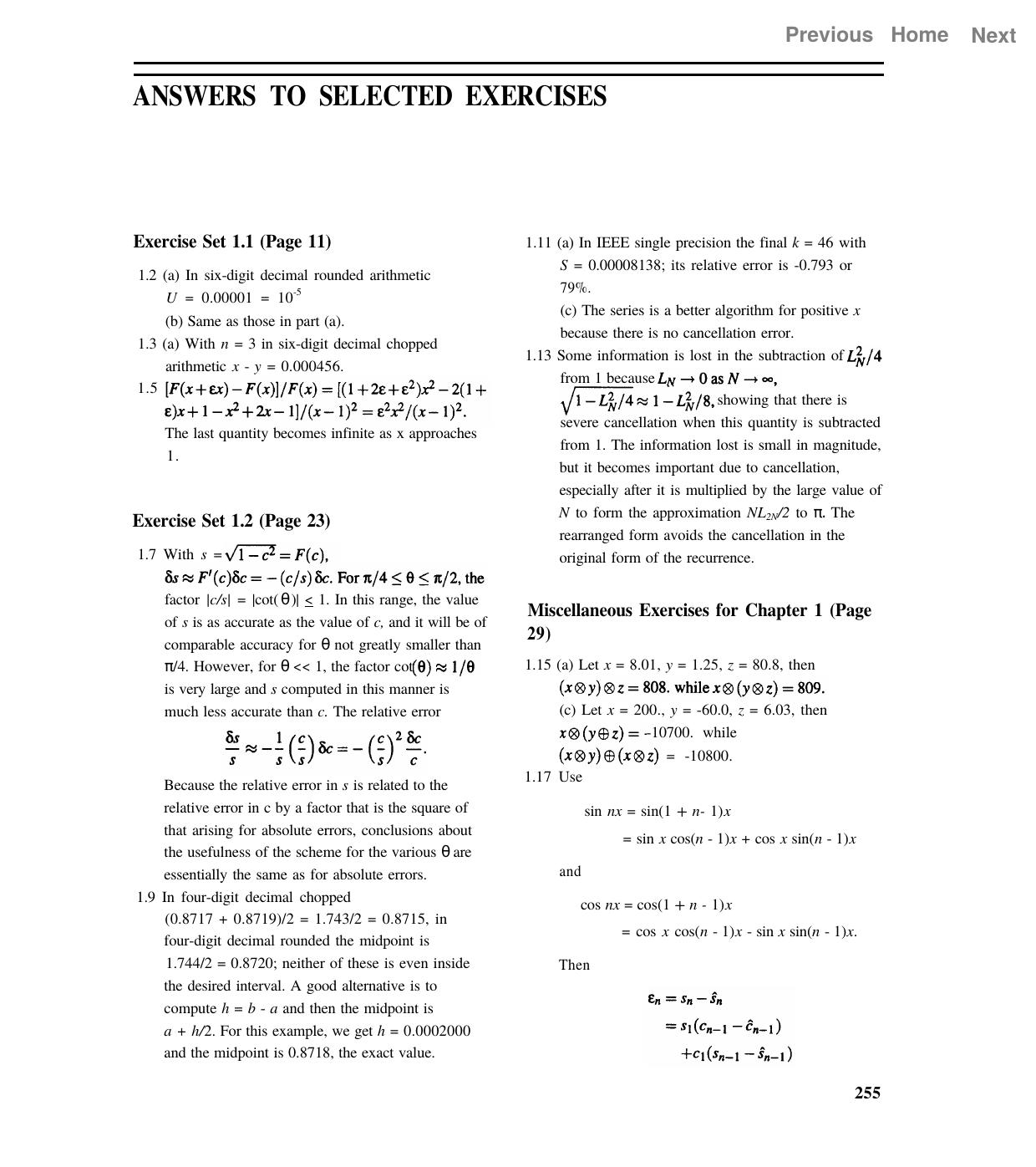 Fundamentals of Numerical Computing, Answers to Selected Exercises by L.F. Shampine R.C. Allen Jr. S. Pruess