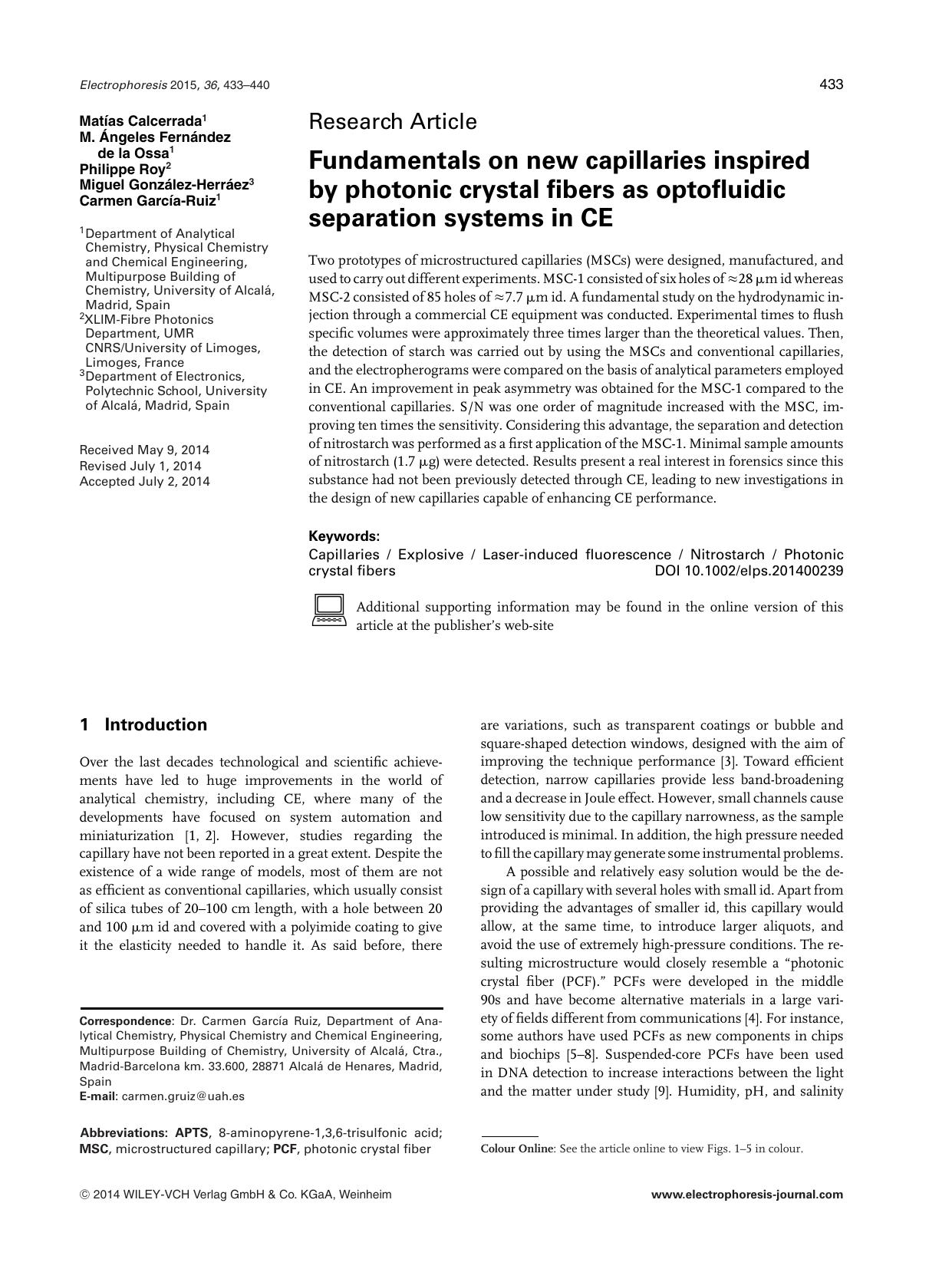 Fundamentals on new capillaries inspired by photonic crystal fibers as optofluidic separation systems in CE by Unknown