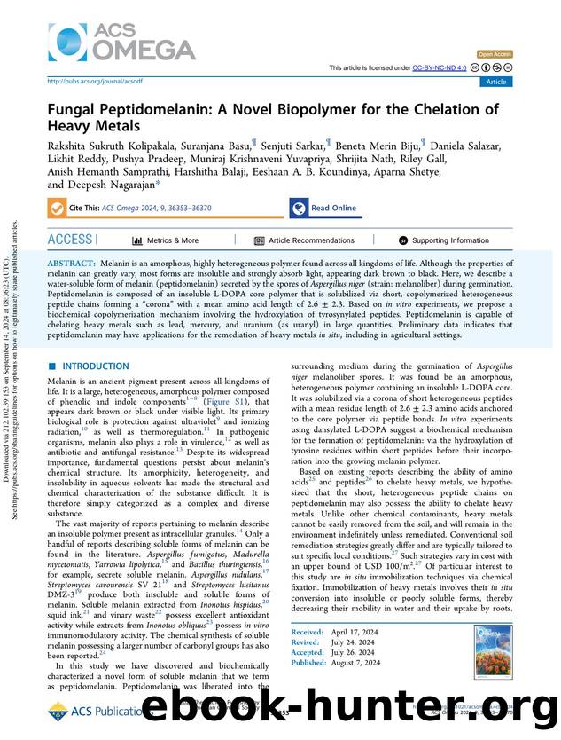 Fungal Peptidomelanin: A Novel Biopolymer for the Chelation of Heavy Metals by unknow