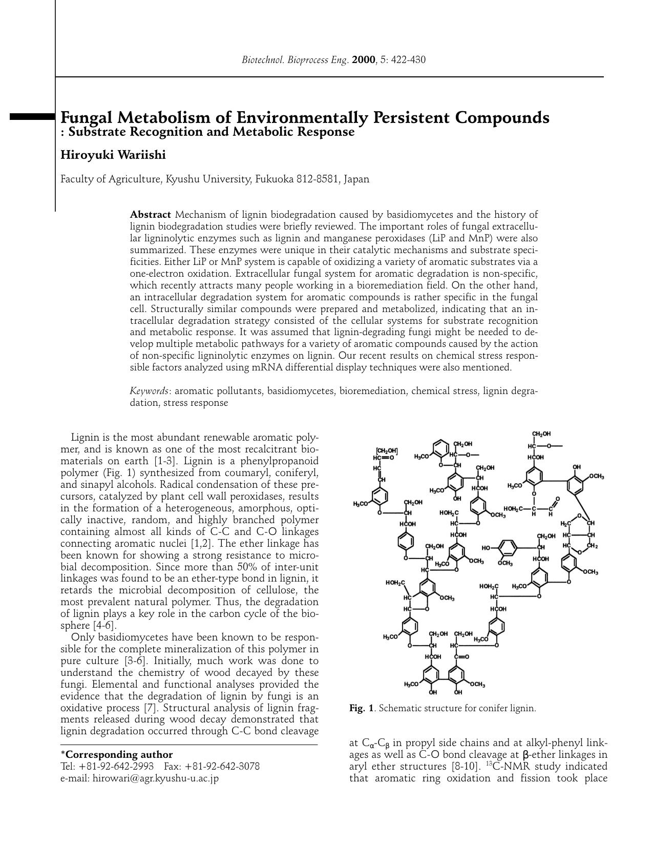 Fungal metabolism of environmentally persistent compounds: Substrate recognition and metabolic response by Unknown