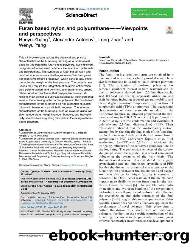 Furan based nylon and polyurethane--Viewpoints and perspectives by Ruoyu Zhang & Alexander Antonov & Long Zhao & Wenyu Yang