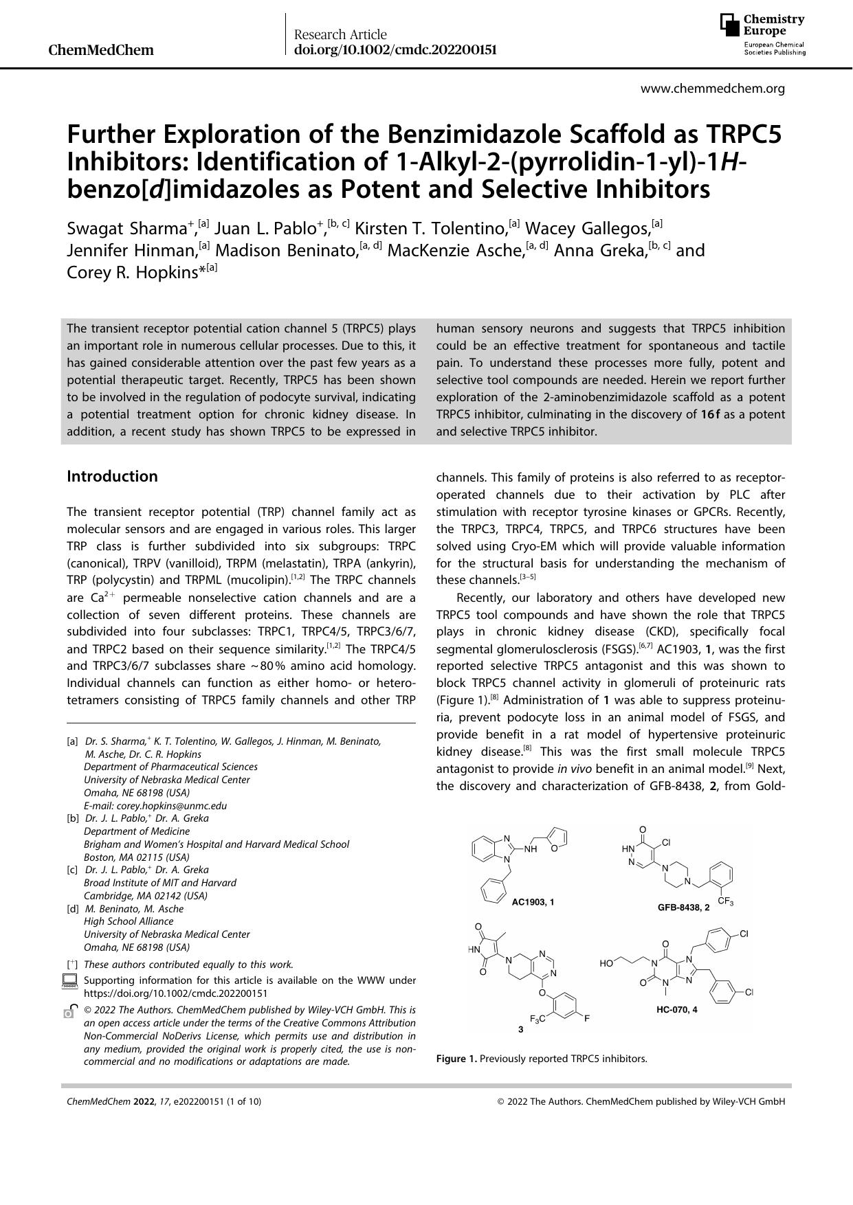 Further Exploration of the Benzimidazole Scaffold as TRPC5 Inhibitors: Identification of 1âAlkylâ2â(pyrrolidinâ1âyl)â1Hâbenzo[d]imidazoles as Potent and Selective Inhibitors by Unknown