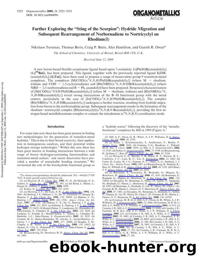 Further Exploring the âSting of the Scorpionâ: Hydride Migration and Subsequent Rearrangement of Norbornadiene to Nortricyclyl on Rhodium(I) by Nikolaos Tsoureas Thomas Bevis Craig P. Butts Alex Hamilton & Gareth R. Owen*
