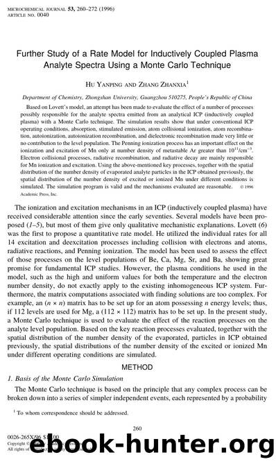 Further Study of a Rate Model for Inductively Coupled Plasma Analyte Spectra Using a Monte Carlo Technique by Yanping H. et al