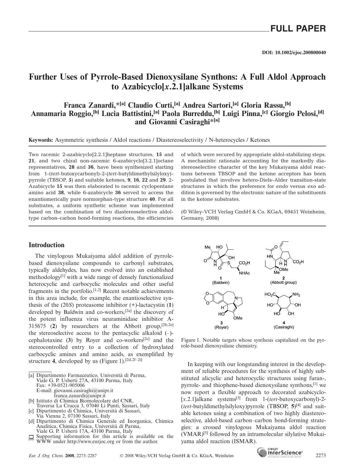 Further Uses of Pyrrole-Based Dienoxysilane Synthons: A Full Aldol Approach to Azabicyclo[x.2.1]alkane Systems by Unknown