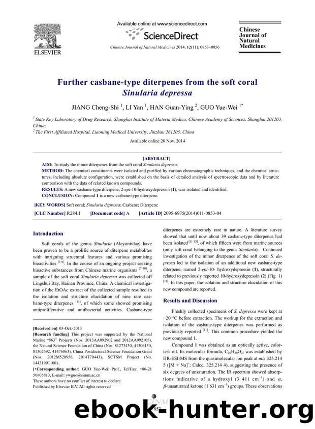 Further casbane-type diterpenes from the soft coral Sinularia depressa by Cheng-Shi JIANG & Yan LI & Guan-Ying HAN & Yue-Wei GUO