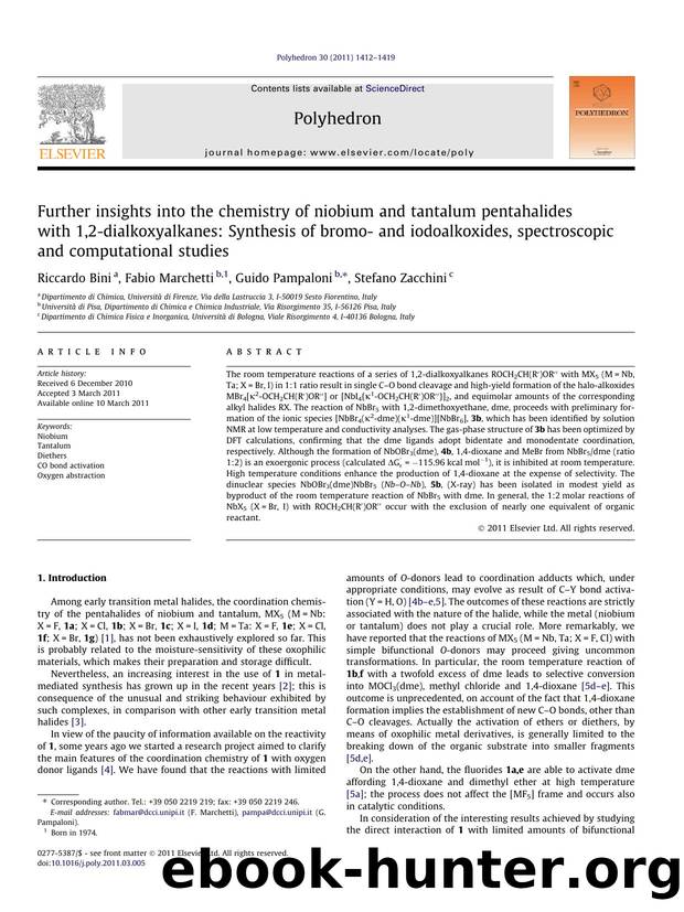 Further insights into the chemistry of niobium and tantalum pentahalides with 1,2-dialkoxyalkanes: Synthesis of bromo- and iodoalkoxides, spectroscopic and computational studies by Riccardo Bini & Fabio Marchetti & Guido Pampaloni & Stefano Zacchini
