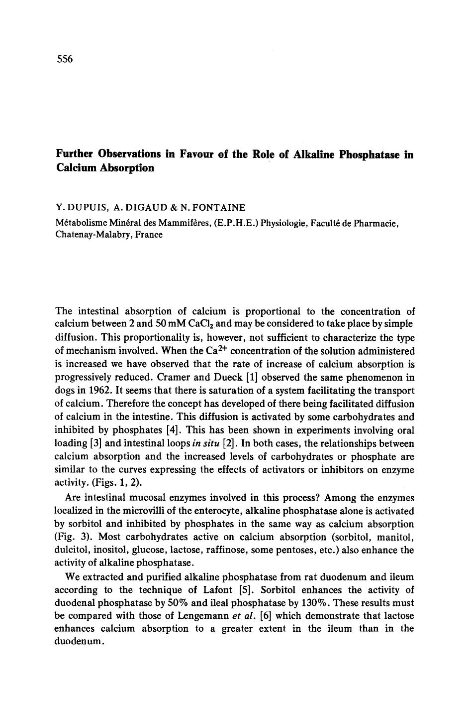 Further observations in favour of the role of alkaline phosphatase in calcium absorption by Unknown