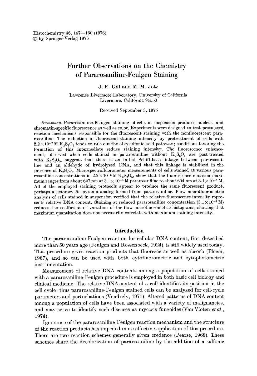 Further observations on the chemistry of Pararosaniline-Feulgen staining by Unknown