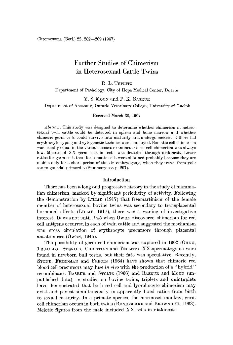 Further studies of chimerism in heterosexual cattle twins by Unknown