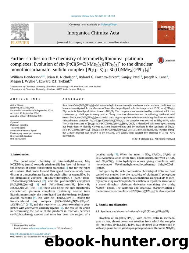 Further studies on the chemistry of tetramethylthioureaÃ¢â¬âplatinum complexes: Evolution of cis-[PtCl{SC(NMe2)2}(PPh3)2]+ to the dinuclear monothiocarbamatoÃ¢â¬âsulfido comp by unknow