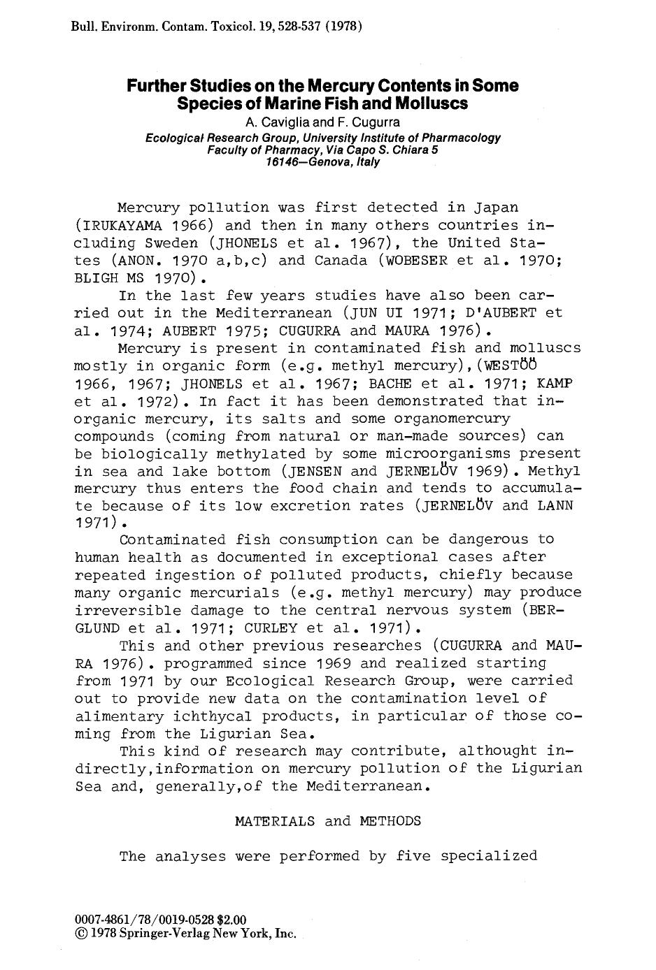Further studies on the mercury contents in some species of marine fish and molluscs by Unknown