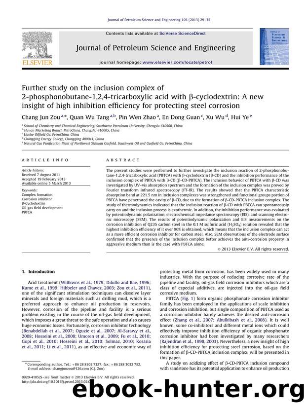 Further study on the inclusion complex of 2-phosphonobutane-1,2,4-tricarboxylic acid with Î²-cyclodextrin A new insight of high inhibition efficiency for protecting steel corrosion by Chang Jun Zou & Quan Wu Tang & Pin Wen Zhao & En Dong Guan & Xu Wu & Hui Ye