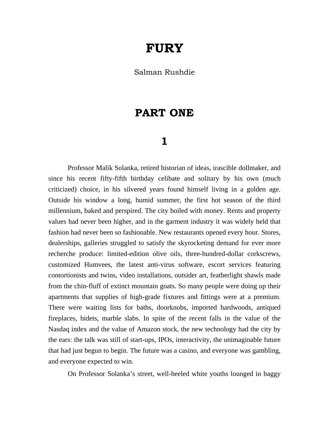 Fury: A Novel by Salman Rushdie