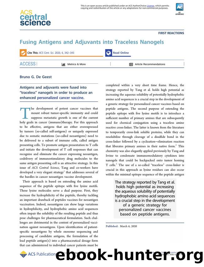 Fusing Antigens and Adjuvants into Traceless Nanogels by Bruno G. De Geest (ORCID: 0000-0001-9826-6170)