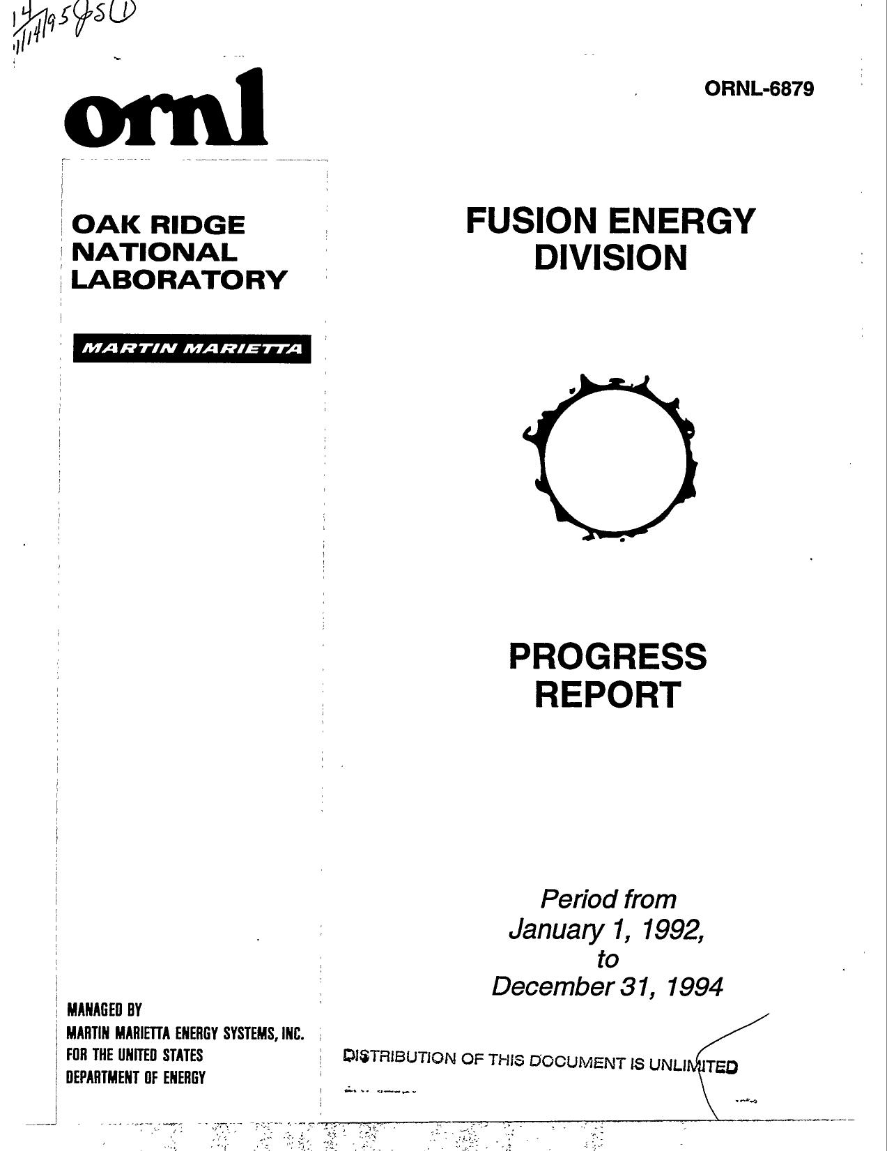 Fusion Energy Division annual progress report by Oak Ridge National Laboratory. Fusion Energy Division